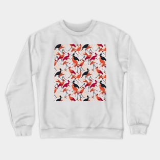 Red and White Stork Birds Seamless Pattern Crewneck Sweatshirt